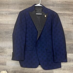 Jos. A. Bank Navy Patterned Blazer with Black Lapel